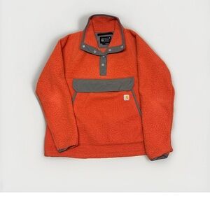 Carhartt Pullover Women L Orange Sherpa Fleece Snap T Anorak Relaxed Fit